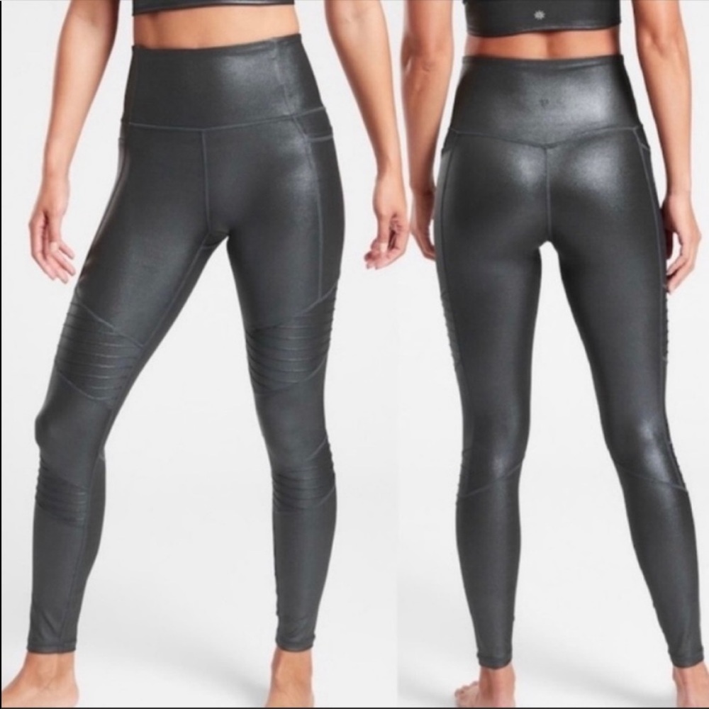 Athleta Shiny Faux Leather Black Leggings